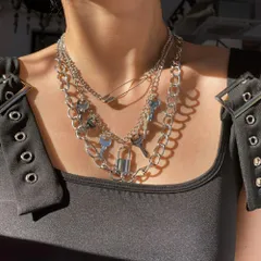 【普通郵便発送】 【在庫限り】ネックレス 南京錠 安全ピン 3連 ネックレス ハート チェーン 鍵付き