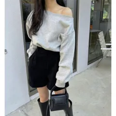 ☆ グレー ☆ フリーサイズ ☆ オフショルダースウェットトップス オフショルダー トップス 長袖 肩出し スウェット トレーナー オフショル ワンショル ワンショルダー 秋 冬 大人 レディース クロップド丈 ボートネック ゆったり シンプル 無地