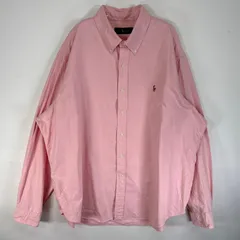 古着 ラルフローレン RALPH LAUREN 長袖シャツ ロゴ 刺繍 大きいサイズ ボタンダウン XXXL  ピンク系 無地 メンズ