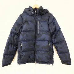 #wnc ポロラルフローレン POLO RALPH LAUREN ジャケット XS 青 黒 ダウンジャケット 柄 フード付き ジップアップ メンズ [919490]