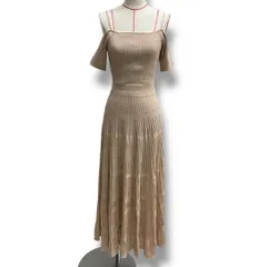 eimy istoire エイミーイストワール コンビネーションプリーツオフショルニットワンピース ロングワンピース ドレス 透かし編み サマーニット ピンクベージュ サイズF レディース 夏 ゴーゴー古着マルイ北千住店 23 No.620