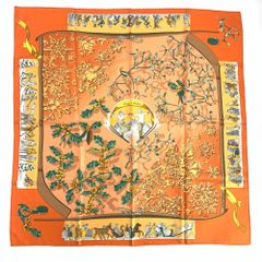 美品✨エルメス スカーフ カレ90 Neige d'Antan 去年の雪 シルク 美品 HERMES エルメス カレ90 Neige d'Antan 去年の雪 オレンジ