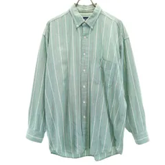 GAP ギャップ 90s オールド 紺タグ ストライプ柄 長袖 ボタンダウンシャツ ライトグリーン メンズ 古着