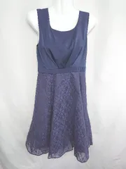 ◇ Rew de Rew 花柄レース レースアップ 膝丈 ワンピース サイズM ブルー ネイビー レディース E  【1408060060078】