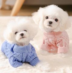 犬の服　ケーブルニット (レッド、ホワイト)