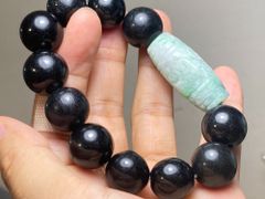 CS-0738天然翡翠《本物保証》 天然黒鳥鶏種翡翠 ブレスレット約15~16 