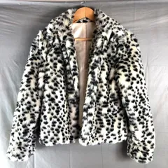 コムサイズム COMME CA ISM ジャケット フェイクファー レオパード ヒョウ柄 オープンカラー ホワイト系 Lサイズ 958847