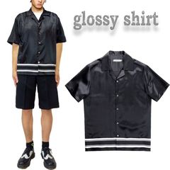 開襟シャツ 艶あり 光沢 アロハシャツ ブラック ボウリングシャツ ボーリングシャツ キューバシャツ 半袖 メンズ 人気 カジュアルシャツ おしゃれ リゾート ストリート ロカビリー ミドル シニア フェス