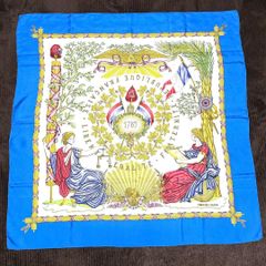 エルメス 1789 1789年フランス革命を記念して  LIBERTE EGALITE FRATERNITE REPUBLIQUE FRANCAISE スカーフ シルク100% カレ90 ブルー 白 シルク Hermès