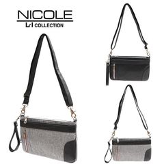 NICOLE ニコル オデッセイ シリーズ NIL277 クラッチバッグ ショルダーバッグ 2way マチなし コンパクト ブランド シンプル 黒 ブラック 紺 ネイビー 合皮 サフィアーノ調 トレンド 送料無料