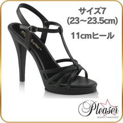 23 23.5 cm キャバ ヒール サンダル Pleaser プリーザー 11cm 12 センチ ヒール 黒 ブラック つや消し アンクルストラップ Tストラップ ハイヒール ピンヒール パーティー 社交ダンス 衣装 セクシー 美脚 女装 レディース メンズ