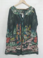 ◇ Rukmani Vネック 総柄 長袖 ミニ ワンピース ブラック グリーン レディース P  【中古】 【1209050000919】