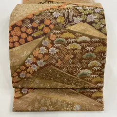 ⑭正絹 つづれ帯 八寸 紫地に刺繍 獅子？珍しい前幅152 - 着物・浴衣