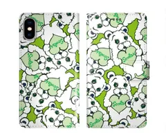 [iPhone12 Pro Max] iPhone16 ケース スカラー スマホケース 手帳型 iPhone16 Pro ケース アイフォン16 15 14 13 12 11 スマホカバー 全機種対応 手帳 ScoLar クマキャラ ハート グリーン 総柄 ダ