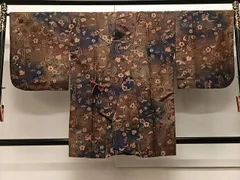 平和屋着物＃道中着　紬地　葡萄蔦の葉花文　暈し染め　正絹　逸品　CAAV5691id