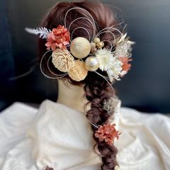 25-008【ブラウンレッド✕ホワイト】成人式卒業式ヘアアクセサリー 髪飾りヘアパーツ
