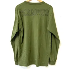 (^w^)b Champion チャンピオン クルーネック 長袖 Tシャツ カットソー コットン100% ロンＴ 薄手 バックロゴプリント シンプル ストリート カジュアル スポーティ オーバーサイズ トップス カーキ メンズ 男性 サイズ L