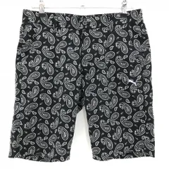【超美品】プーマ ハーフパンツ 黒×白 ペイズリー ロゴ刺しゅう メンズ 79 ゴルフウェア PUMA