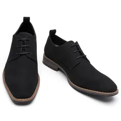 【在庫セール】カジュアルシューズ スエード ビジネスシューズ メンズシューズ 革靴 メンズ 高級レザー レースアップシューズ 軽量 フォーマル 通勤用 [フォクスセンス] ブラック 25.5cm 32-01