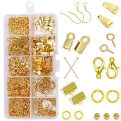 【迅速発送】金具セット 10種 アクセサリーパーツ 約852個 基礎パーツ セット ハンドメイド 金具パーツセット ハン ドメイド材料 ケース付き DIY 手芸用品 ピアス/ブレスレット/ネックレスなど （金色）