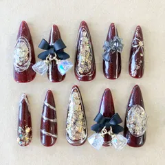 【ハンドメイド】ネイルチップ　ブラック　ベル  ※オーダー不可 