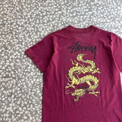 [ Archive アーカイブ Y2K ] 　 【80年代初代ドラゴン、希少カラー】stussyバックプリント古着ビンテージ シングルステッチ　黒タグ　vintage 高円寺　龍　半袖　ユニセックス　縮