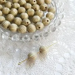 【 ベージュ 30個 10mm 】 カボチャ 丸玉 アンティークベージュ アクリルビーズ かぼちゃ ベージュ ハンドメイド アクセサリー ラウンド ゴールドライン