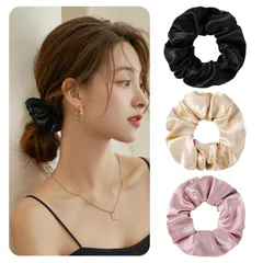 【在庫処分】おしゃれ シュシュ ヘアゴム 女性 レーディスプレゼント 100%シルク 大人可愛い シルクヘアタイ まとめ髪 髪留め きれいな髪飾り 3本セット ブラック＆ゴールデン＆ピンク シルクヘアゴム 無地 Annhua ヘアアクセサリー