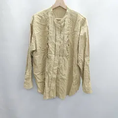 ◇ Θ nano universe ナノユニバース ノーカラー ロング丈 長袖 ブラウス サイズ M ベージュ系 レディース E  【1412090063855】