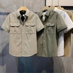 種類35：2XL /C：ベージュ  メンズ ファッション 服 男性用 オシャレ シンプル 大人 かっこいい ストリート シャツ サマー ニュー スタイル ダブル ポケット 無地 