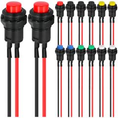 新品 250V/1.5A 125V/3A 14個のセルフロックスイッチ12mmの赤/黄色/青/緑/黒/白の押しボタンスイッチAC 2Pin SPST MKBKLLJY 12V24V36Vのラッチングは車のための前配線されたワイヤーが付いている円形スイッチを締め