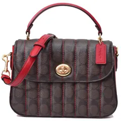 コーチ バッグ COACH コーティングキャンバス スムースレザー シグネチャー マーリー キルティング トップ ハンドル サッチェル クロスボディ 斜め掛け 2WAY ショルダー ハンドバッグ ブラウン×レッド C5645