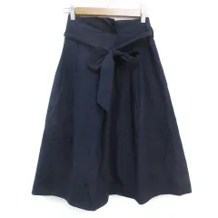 グリーンレーベルリラクシング ユナイテッドアローズ green label relaxing フレアスカート ロング丈 リボン 無地 36 紺 ネイビー /FF41