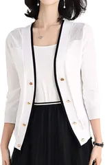 HOPESUN SHIRTカーディガン レディース オフィス 薄手 Vネックニット 長袖 uvカット アンティーク感の飾りボタン 日焼け止め対策 冷房対策 春夏秋冬 上品 通勤( ホワイト(ボタンは飾り),  155/80A(S)=日本XS相当)