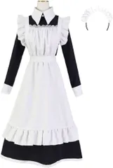 PIENSE 大きいサイズ 本格メイドドレス メイドコスプレ 男性用 3点セット 撮影用 イベント 文化祭 メンズロリータ コスチューム(ブラック/ホワイト,  3XL)