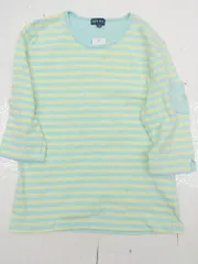 ◇ Ralph Lauren ラルフローレン ボーダー 七分袖 Tシャツ カットソー 160 ライトグリーン イエロー *  【1002799797924】