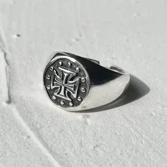 シルバーリング925 印台　クロスデザイン　十字架　オープンリング