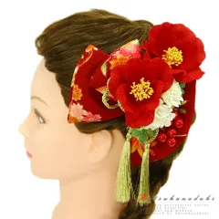 髪飾り リボン 卒業式 袴 成人式 赤 振袖 花 2点セット 芙蓉 椿 南天 白 ゴールド 房付き 組紐 和柄 かんざし おしゃれ かわい No.9-2925