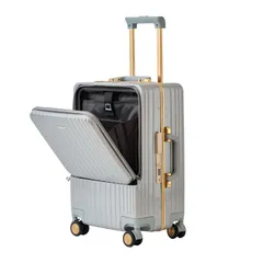 早い者勝ち🌟🫧🦩スーツケース フロントオープン  TSAロック付き　可愛い🫧🦩　Sサイズ　グレー　  【前ポケ、シルバー】新品