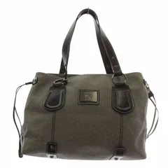 バーバリーブルーレーベル BURBERRY BLUE LABEL ハンドバッグ トート キャンバス レザー 内側ストライプ 総柄 ロゴ シルバー金具 黒 ブラック 白 ホワイト /XZ ■GY11