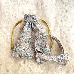 リバティ生地使用　キッズ蝶ネクタイ　〜同柄巾着付〜　ウィルトシャーバッド　蝶ネクタイ　七五三　発表会　誕生会　結婚式　輸入リバティ