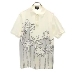 パーリーゲイツ 日本製 半袖 ポロシャツ ヤシの木 ゴルフウェア 4 ホワイト系 PEARLY GATES 鹿の子 メンズ 【中古】  【230601】