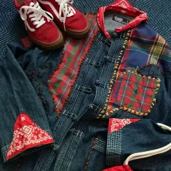 ヴィンテージ ポロ polo パッチワーク ステッチ バンダナ ディテール リメイク デニム ジャケット