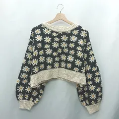 ◇ ⊇ vis-`a-vis ビサビ 花柄 長袖 ニット セーター サイズF ブラック ベージュ レディース E  【1412260016094】