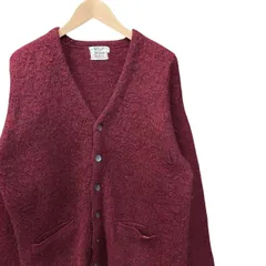 60s ビンテージ CAMPUS モヘア ニット カーディガン Mサイズ ポケット付き 刺繍タグ ワインレッド 60年代 vintage  ヴィンテージ ニット セーター