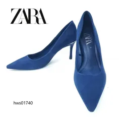 ZARA パンプス ポインテッドトゥ シルバーライン スエード ネイビー 38 レディース ザラ hws01740
