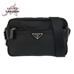 美品 PRADA プラダ テスート 三角ロゴプレート ブラック 黒 シルバー金具 ナイロン ショルダーバッグ カメラバッグ ポシェット 504274【中古】