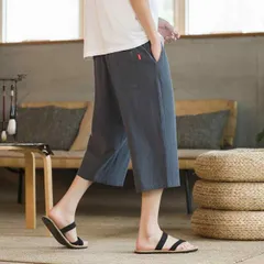 種類26：4XL/A：ブラック メンズ ファッション 服 男性用 オシャレ シンプル 大人 かっこいい 大きいサイズ ストリート 紳士服 夏 綿麻 リネン パンツ アウター ミディアム ゆったり クロップド パンツ カジュアル 