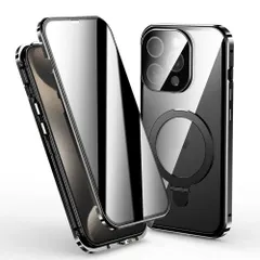 プレゼント企画実施中！ブラック全面保護 覗き見防止スタンド付 リング ロック機能付き レンズ 強化ガラス軽量 360保護マグネットアルミ 合金衝撃吸収装着簡単 iPho1414plus 14pro 14promax15 15plus 15pro15promax