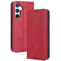 Galaxy A55 5G ケース 手帳 SC-53E SCG27 チェック柄 合革 レトロ 手帳 ケース 【Color】レッド